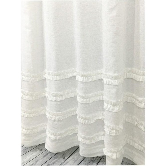 White Shower Curtain with Rows of Ruffles, 100% Linen, 72x80” - Picture 1 of 3